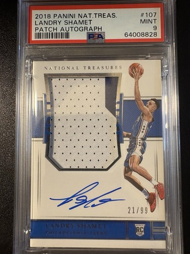 2018-19 NBA National Treasures Landry Shamet RPA /99 2 Color Patch Auto PSA 9