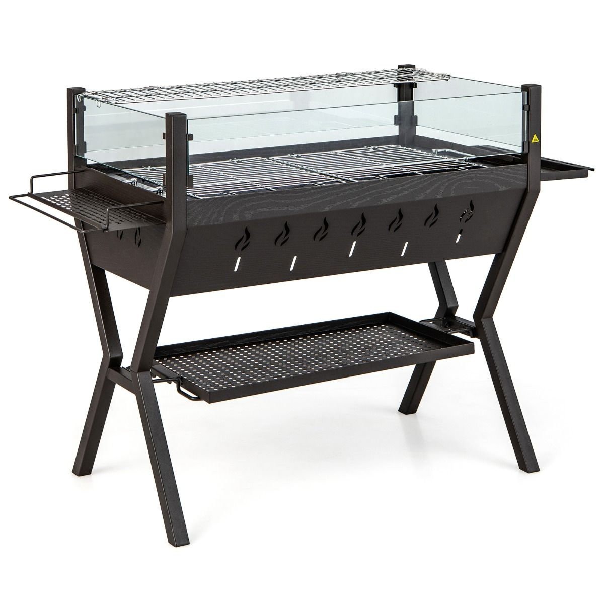 Barbecue charbon bois compact avec étagère basse de rangement