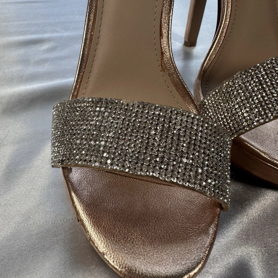 STEVE MADDEN PLATFORM ROSE GOLD CRYSTAL RHINESTONE  ANKLE STRAP LEATHER HEELS 6M - Image 3 of 4