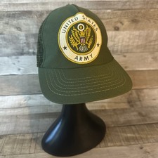 Vintage U.S. Army Patch Green Trucker Hat Cap SnapBack Mesh Eagle Crest USA Made