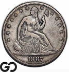1887 Seated Liberty Half Dollar *Rare Find, Low Mintage* VF+ Better Date