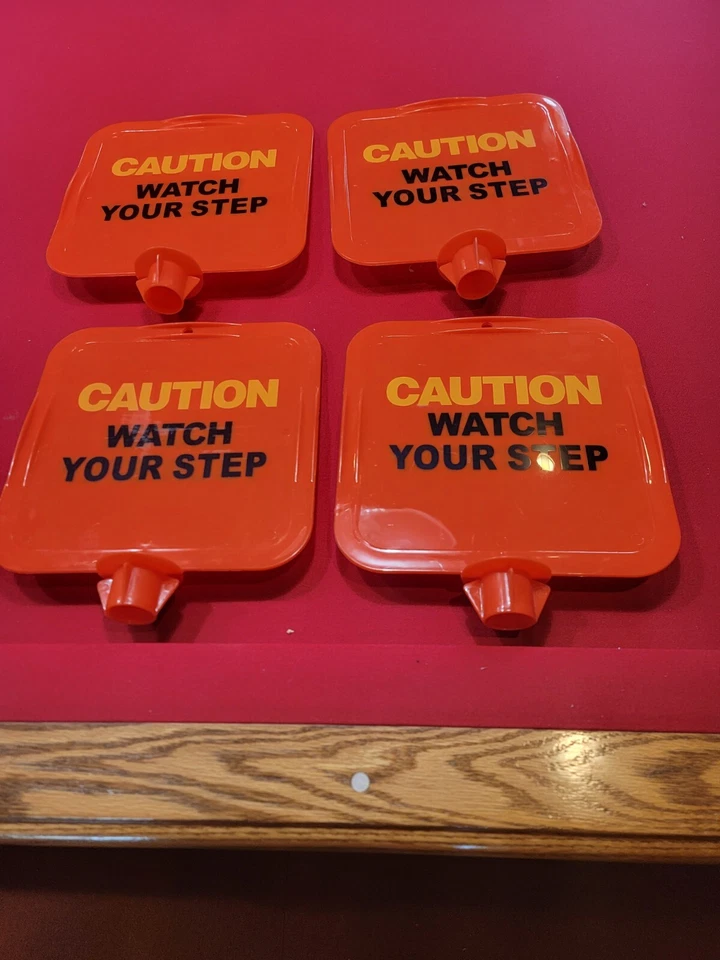LOT OF 4. ORANGE WATCH YOUR STEP POST SIGNS FOR 1 1/4" CIRCULAR POST - Image 3 of 4