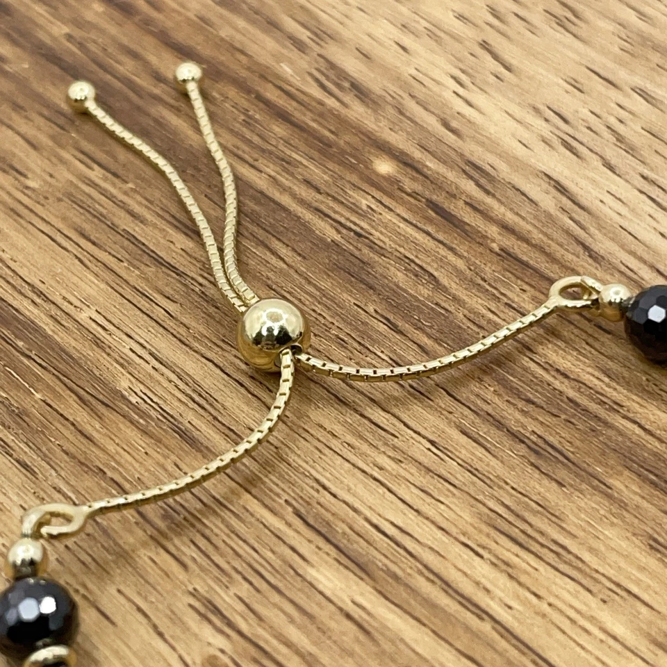 Pulsera Bellezza Negra Espinela Bronce Cuentas Oro Rondellas Ajustable HSN Foto 4 de 4
