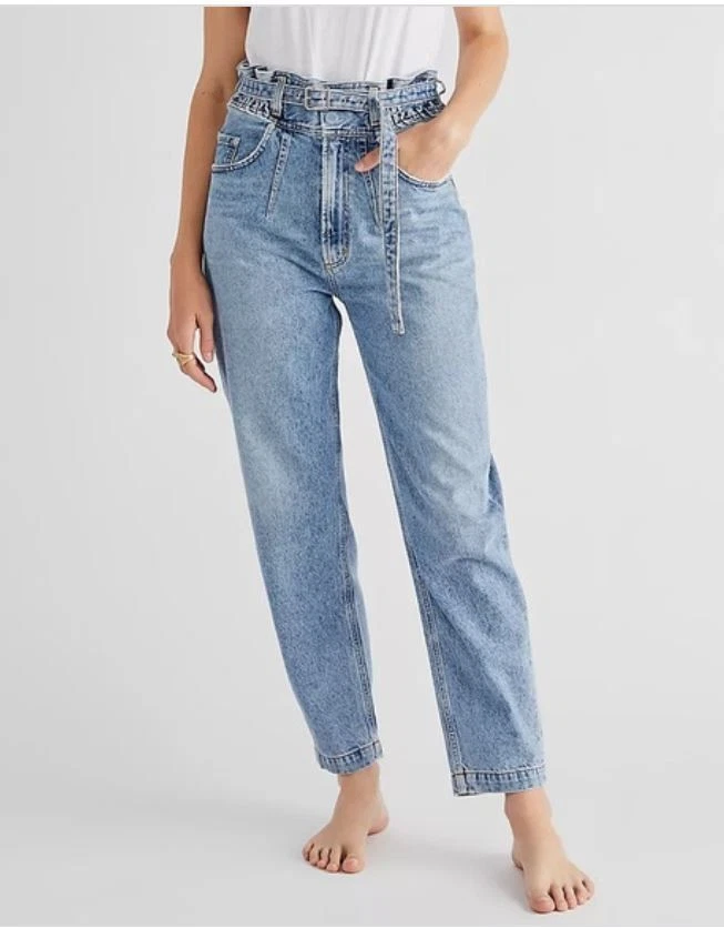 High waisted sale belted jeans
