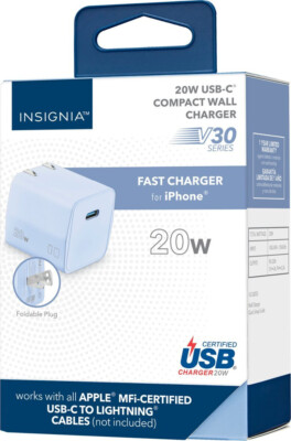   Insignia- 20W USB-C Fast Charger for iPhone 14/13/12/11/X/8 series  