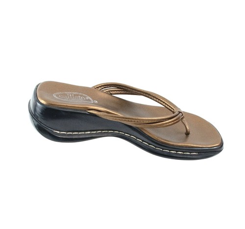Callisto of California Leder Sandalen Größe 10 Metallic Gold Bronze Zehensteg - Bild 3 von 11