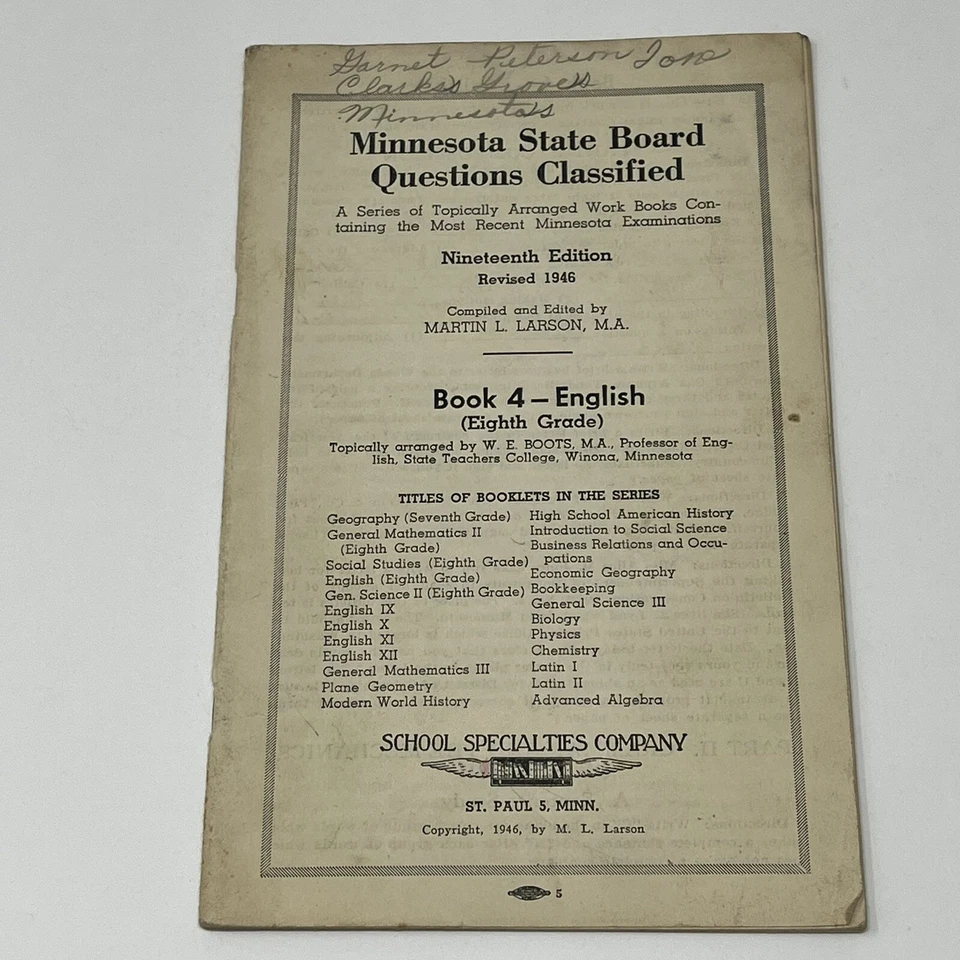 1946 Minnesota State Board Questions Classified Workbooks Textbook Lot Of 3 Book - Image 4 of 4