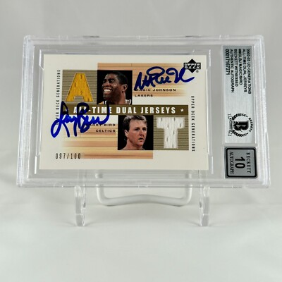 Larry Bird Magic Johnson Signed 2002-04 UD Generations #MG/LB-J BAS 10 Auto #d