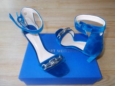 498 Stuart Weitzman Chain Link Shoes Blue Velvet sz 9 US 9.5 Insole 10 1/4" NIB