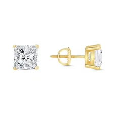 5 Ct G/VS Princess Lab Created Grown Diamond Earrings 18K Yellow Gold Stud Screw