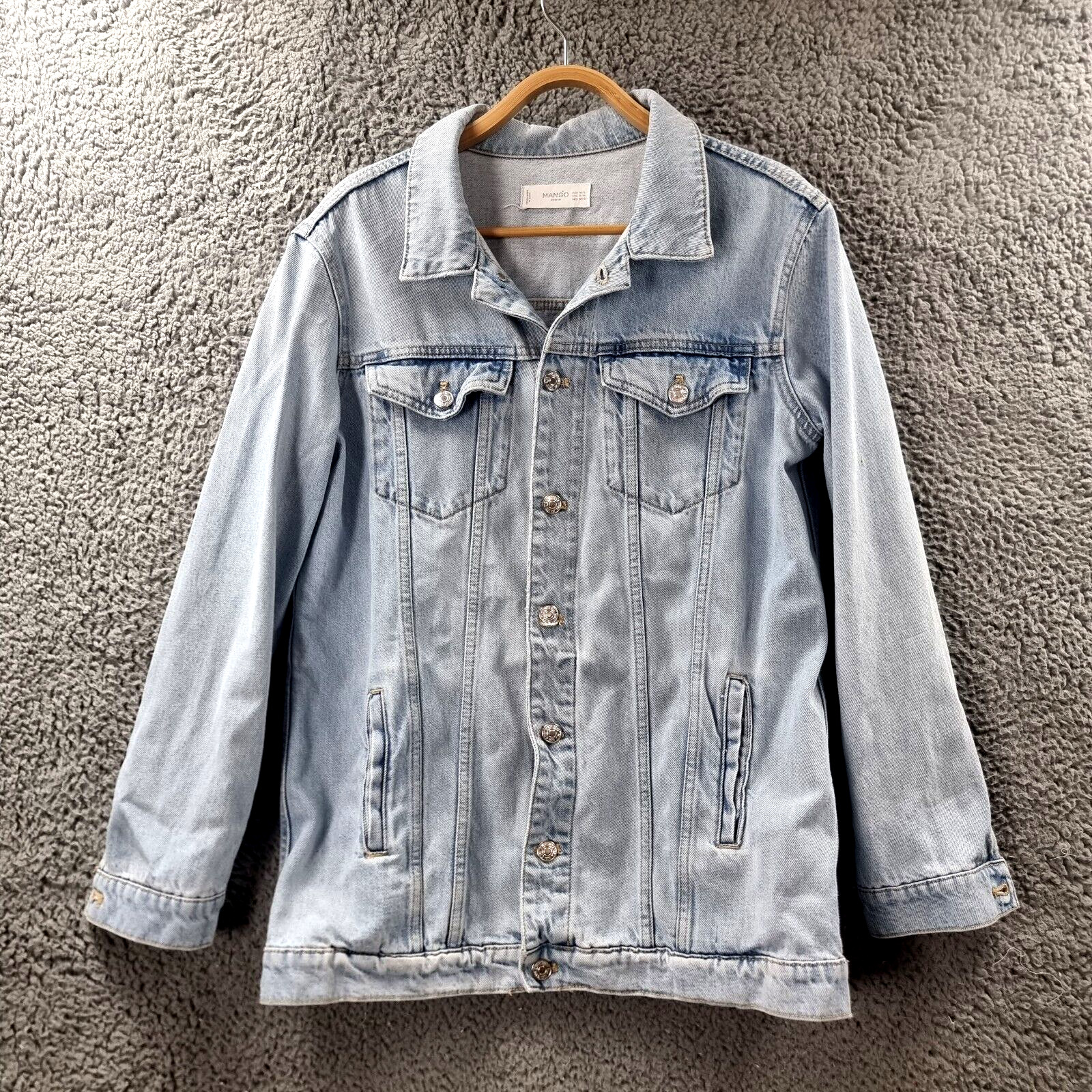 Mango Womens Jacket Size M/L Faded Blue Denim Long Sleeve Collared