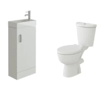 Vanity Unit Sink Basin Close Couplet Toilet WC Unit Cloakroom Storage Unit White