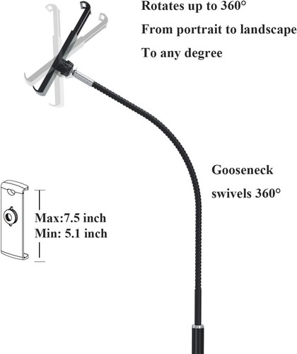 Adjustable Tablet Floor Stand with Flexible Gooseneck for 3.5'' - 10.6'' Devices - Afbeelding 4 van 9