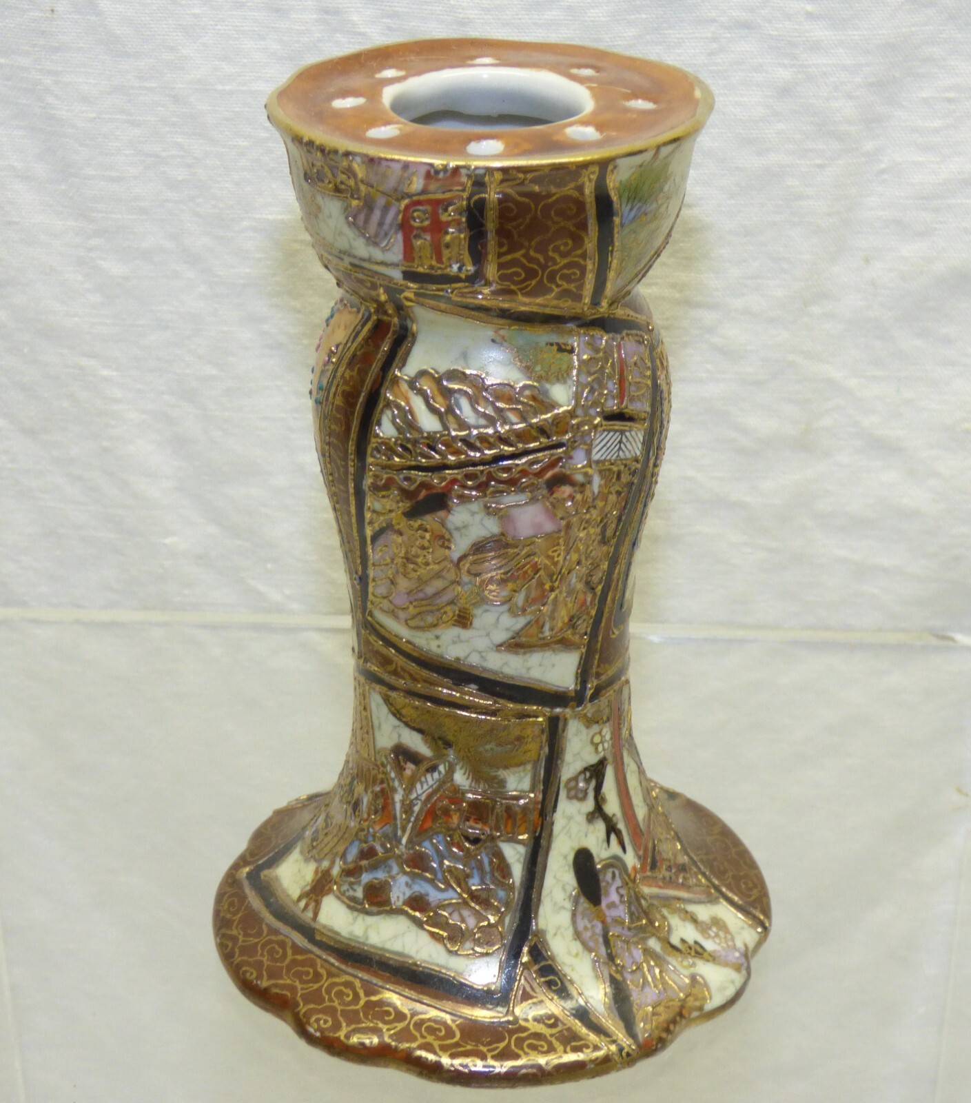 Nippon Satsuma Porcelain Hat Pin Holder Gold Geisha Samurai Decoration 5
