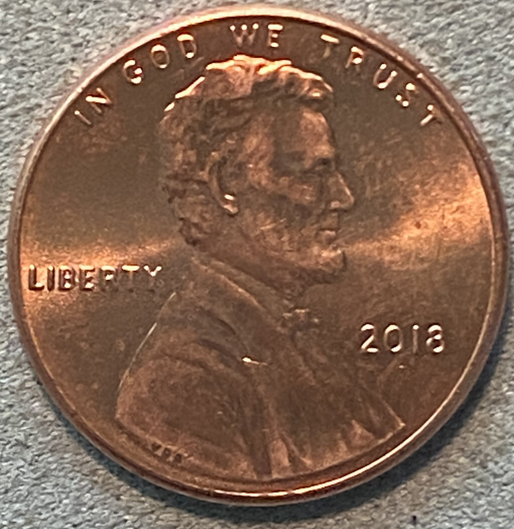 2018 Lincoln shield penny, no mint mark, DDO/DDR, double ear lobe