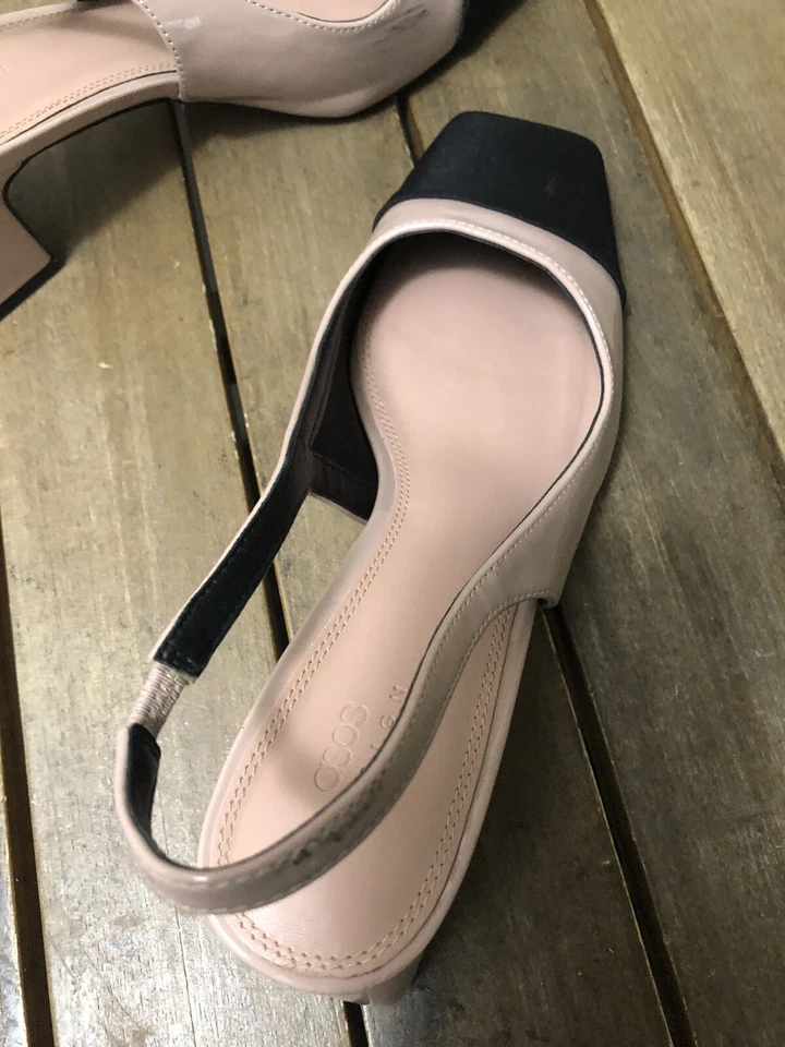 Zapatos Asos Design Bloque Bajo 2" Tacón Cordón Puntera Cuadrada Rosa Claro Talla 10 Usados en Excelente Condición Foto 4 de 4