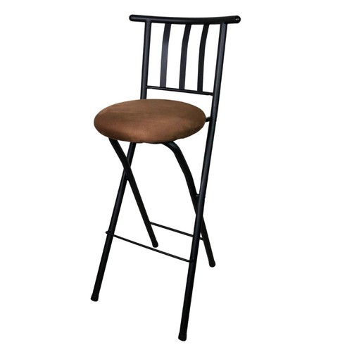 Indoor Metal Folding Bar Stool 40.20" Tall with Slat Back and Microfiber Seat - Picture 16 of 24