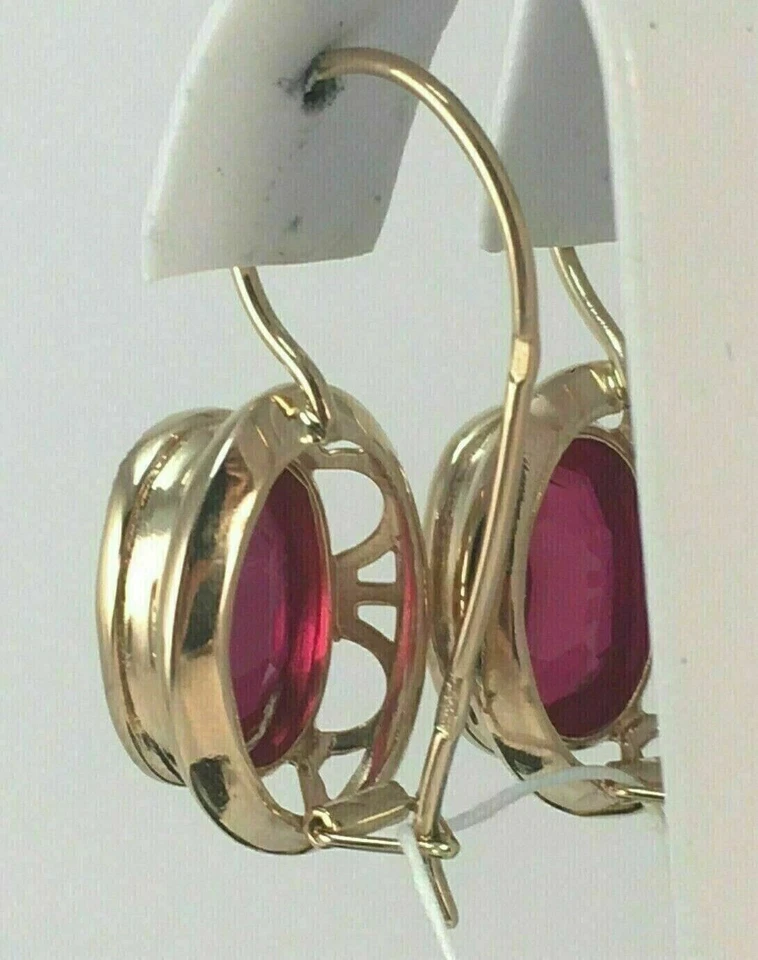 3.00Ct Oval Cut Natural Red Ruby Drop/Dangle Earrings 14K Yellow Gold Plated - Image 2 of 4