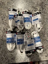 10X -3 outlet WHITE EXTENSION CORD 72" = 6' ft 2 blade 16/2 awg Power WOODS0600W
