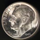 1946 S ROOSEVELT DIME BU FRESH FROM ORIGINAL ROLL -LOT 3565