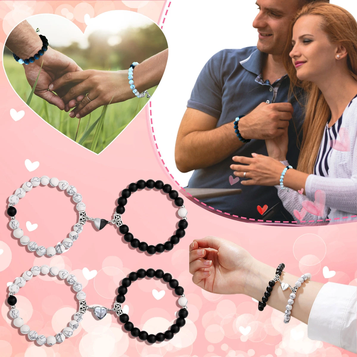 Magnetic Couple Bracelets with Custom Letters Pendants – CoupleGifts.com