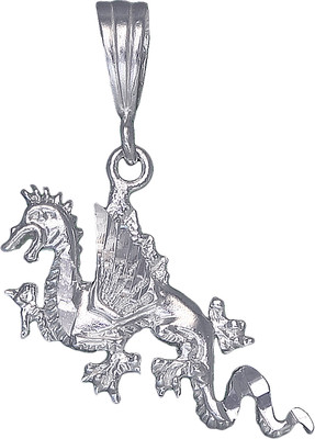 Sterling Silber Drache Charm Anhänger Halskette Diamantschliff Finish mit Kette