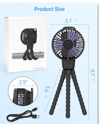 ECLIP Portable Stroller Fan, LED Display, 4 Speeds, Flexible Tripod Clip On Fan - Picture 7 of 12