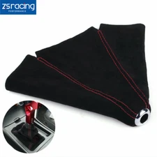 Genuine Leather Alcantara Suede Shift Knob Boot Cover Black With Red Stitches