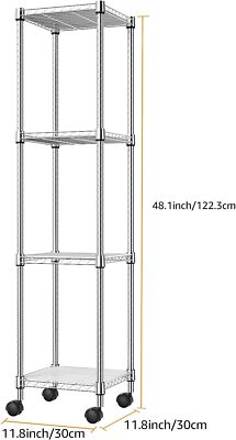 4 Tier Narrow Wire Shelves Rolling Metal Wire Shelving Kitchen Pantry Organizer