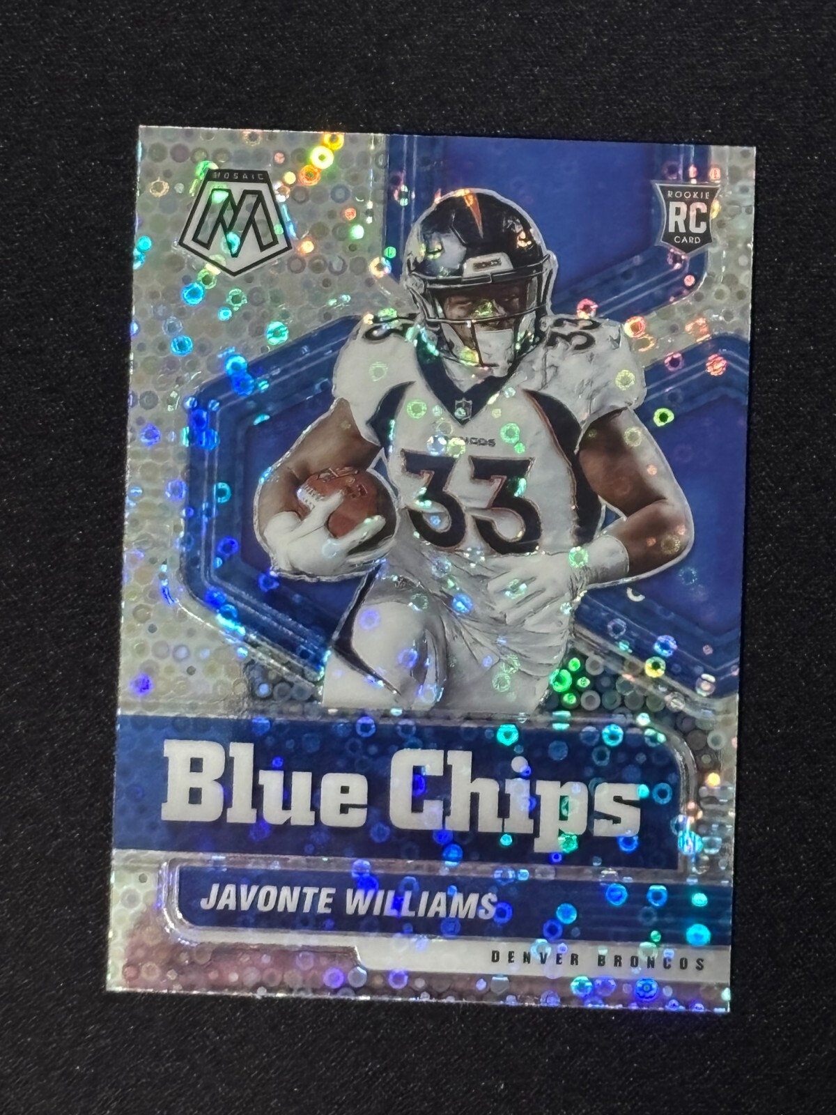 2021 Mosaic Blue Chips Disco Javonte Williams Rookie Card #14
