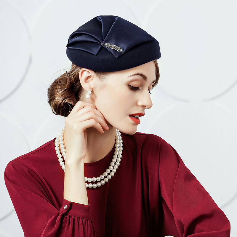 9389 Women Unisex 100% Wool Felt Beret Hats Pillbox Fascinator Saucer Tilt Lawliet Women Unisex 100% Wool Felt Beret Hats Pillbox  main image 3