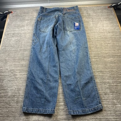 Paco Jeans Mens 34x33 Blue Denim Pants Y2K Baggy Embroidered Wide