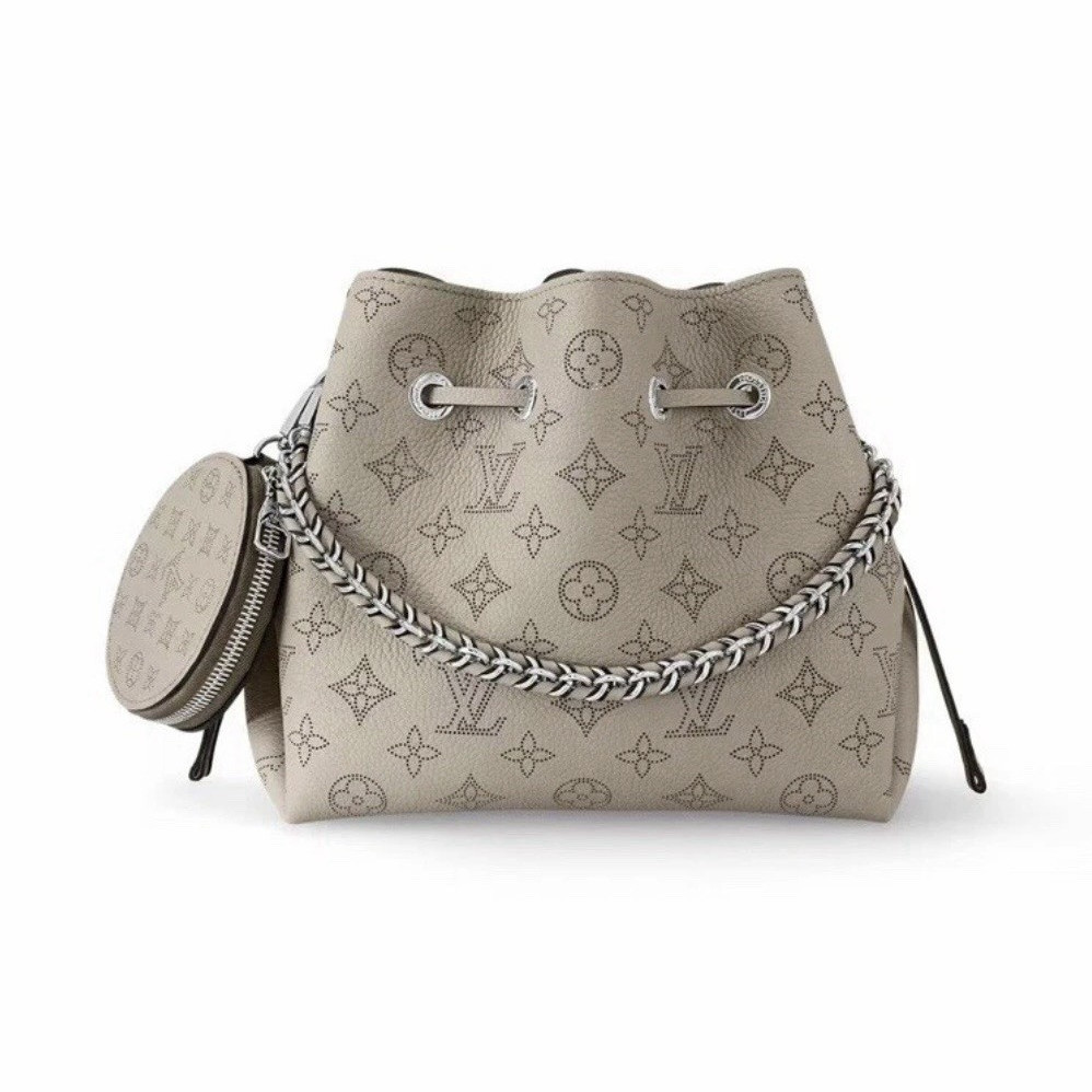Louis Vuitton Mahina Monogram Perforated Beige Drawstring Bucket Bag Chain Pouch