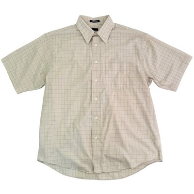 Arrow USA 1851 Mens Medium Tan Windowpane Check Short Sleeve Button Down Shirt