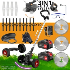 Electric Cordless Grass String Trimmer Lawn Edger Weed Wacker Cutter + 2 Battery