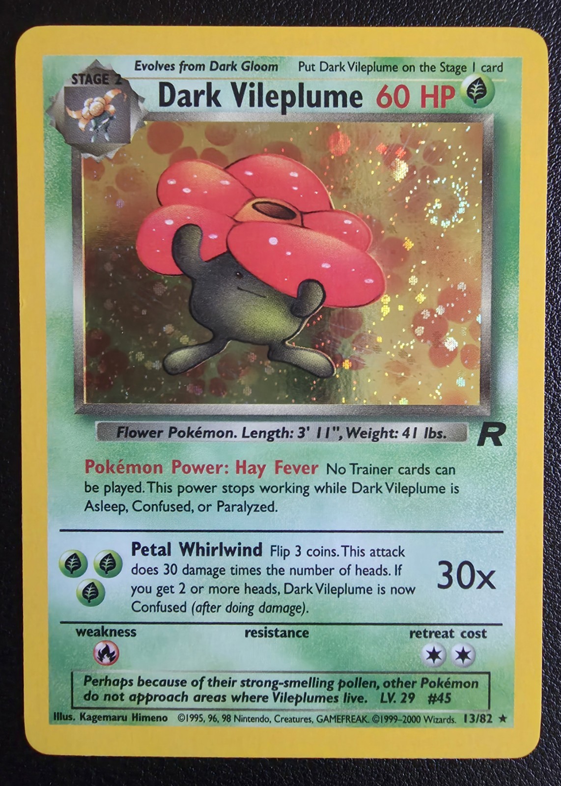 Vintage Pokemom TCG Dark Vileplume 13/82 Team Rocket Holo W/Swirl NM