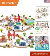 110PCS Wooden Train Set, Toy Train with Tracks Compatible with Major Brands...