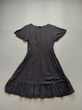 Croft & Barow Women Fit & Flare Dress L Black Round Neck Short Sleeve Office