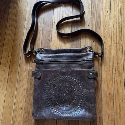 Patricia Nash Francesca Leather Crossbody Dark Brown Tooled Embossed
