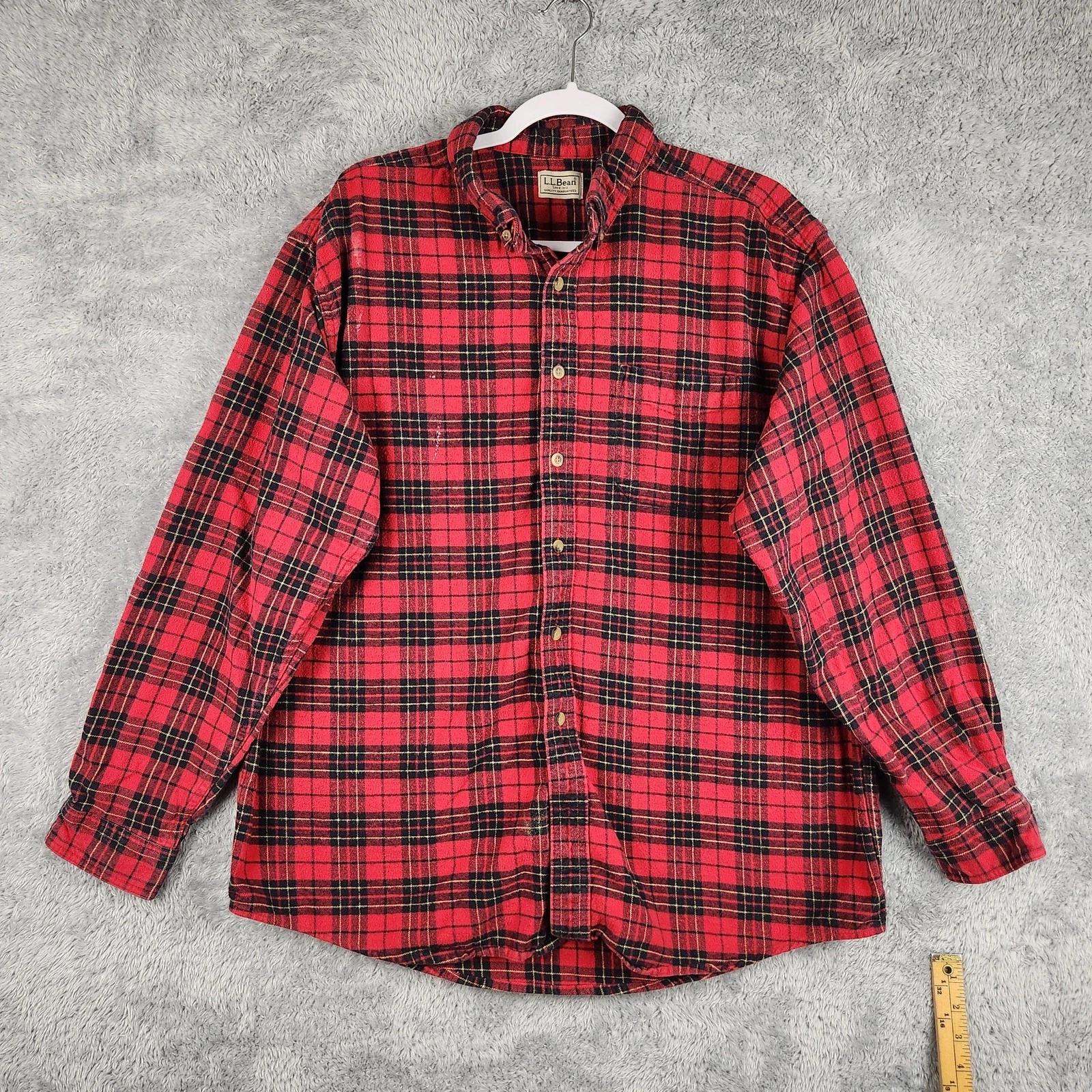 Vintage LL Bean Shirt Mens XL Red Plaid Flannel Button Down Pocket Outdoor Paint