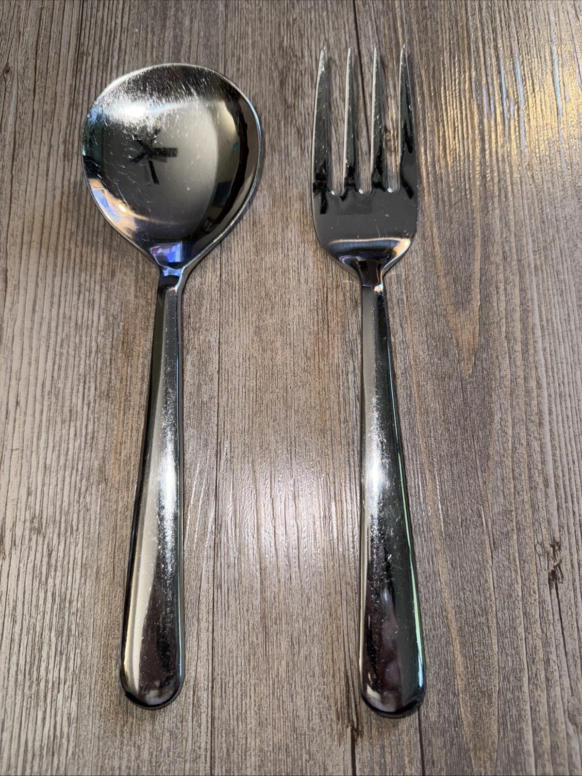 Splendide STRAND Serving Spoon Meat Fork Stainless 18/8 Flatware RARE SET Korea