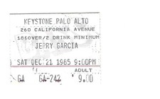 GRATEFUL DEAD TICKET 12-21-1985 JERRY GARCIA BAND KEYSTONE PALO ALTO