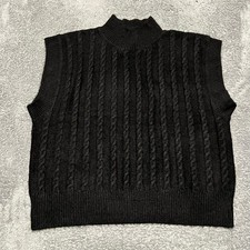 Cupcakes and Cashmere Sweater Vest Womens Large Black Knit Moc Neck Preppy