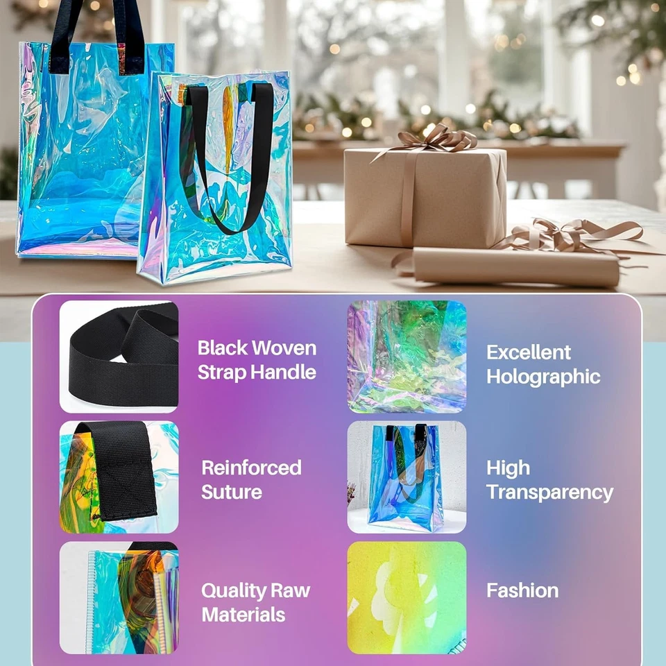 2 PIEZAS Bolsas de Regalo Holográficas - Bolsa de Regalo Iridiscente con Asas Reutilizable Resistente C Foto 4 de 4