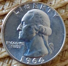 1964 P Washington Quarter Gem  90 % Silver -Uncirculated- Letters on Edge