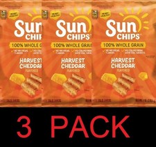 Sun Chips 100 Whole Grain Harvest Cheddar Snack Chips Bag 7 oz - 3 PACK