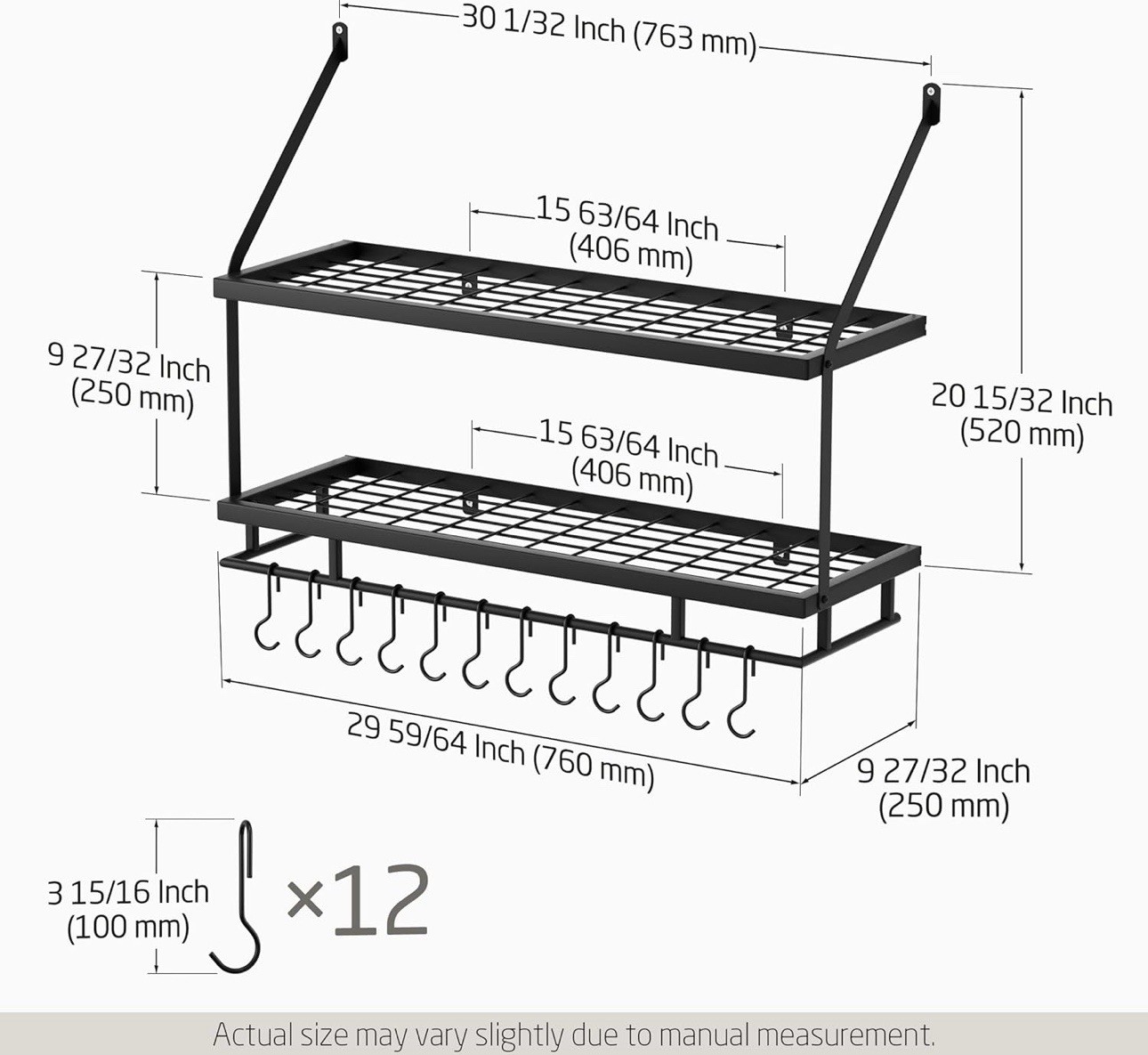 Pot and Pan Rack Organizer Hanger Storage Wall Holder Kitchen Cookware Hanging