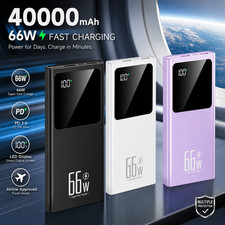 40000mAh Power Bank Built-in Cables PD 22.5W Fast Charge External Battery LED