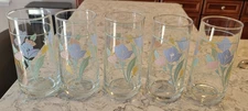 Vintage Corelle Crisa Glass Friendship Tulip Flower Glasses 14 Oz Set of 5