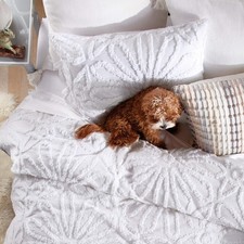 Peri Home 100 Cotton Comforter and Sham Set White Chenille Medallion, King